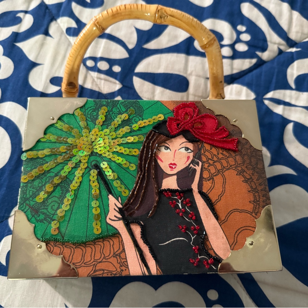 Artistic Handbag with Bamboo Handle